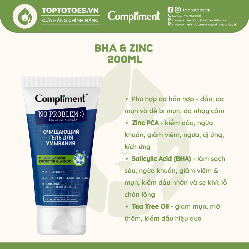 Gel rửa mặt BHA Compliment No Problem làm sạch sâu, giảm viêm &amp; mụn 200ml