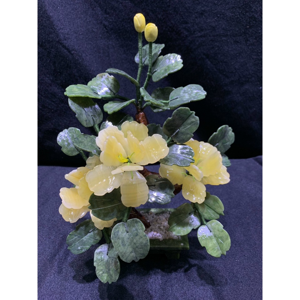Cây hoa đá , cây hoa Mẫu Đơn Phong Thủy Bằng Đá Serpentine - Cao 30cm