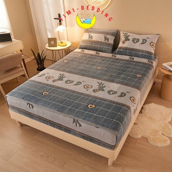 Ga nhung trải giường - Ga giường nỉ nhung thương hiệu họa tiết cao cấp dày dặn, ấm áp - Timibedding