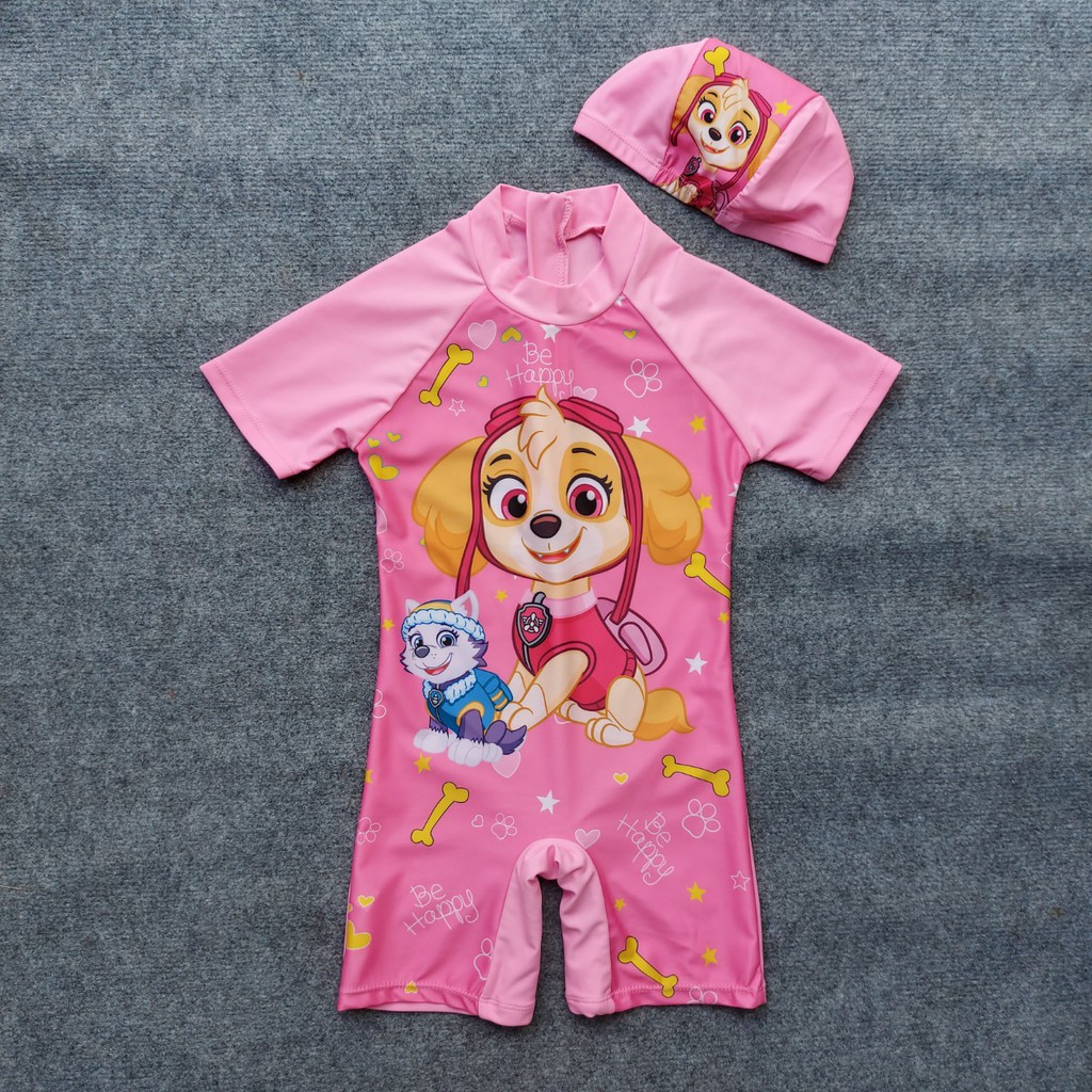 Bộ đồ bơi liền thân Chú chó cứu hộ + nón bơi - Đồ bơi bé gái DBBG29