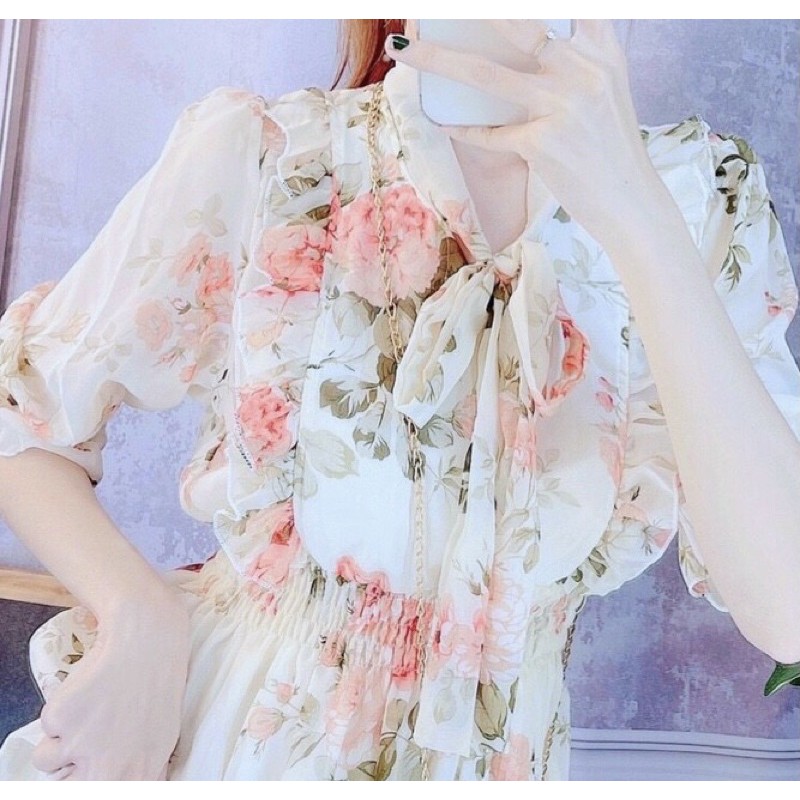 Đầm maxi cột nơ cổ bèo ngực 2 lớp | BigBuy360 - bigbuy360.vn