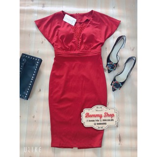 Đầm ôm (Size S-M-L-XL) eo xếp ly cổ phối lưới kết hạt Cao Cấp