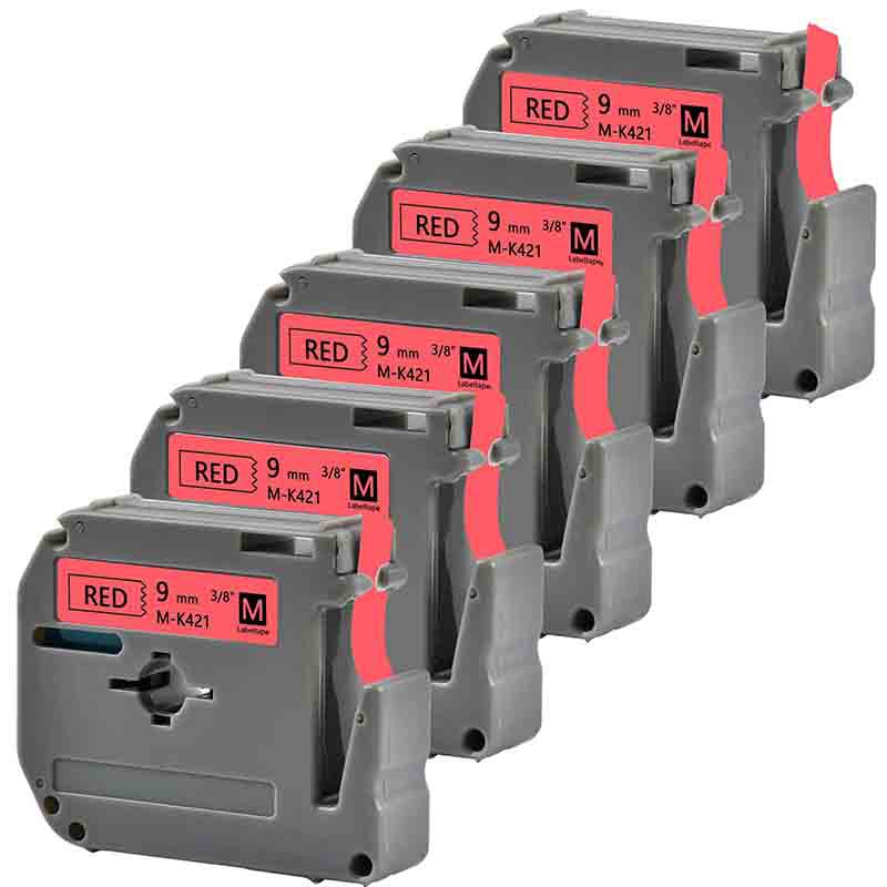5 chiếc M-K421 Tương thích cho anh trai p-touch nhãn Máy in MK421 MK 421 M-K421 đen trên đỏ 9mm nhiề