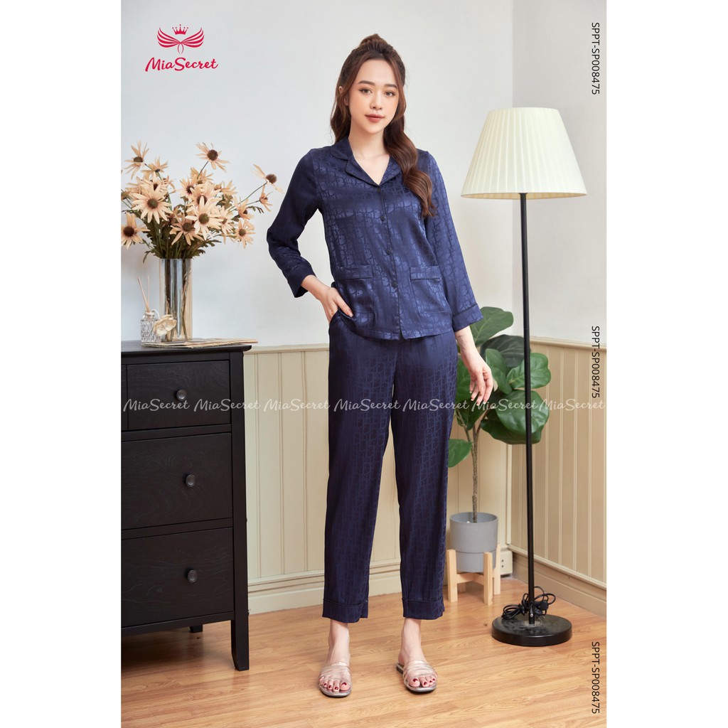 Bộ Pijama Lụa Gấm Chữ D Xanh Than