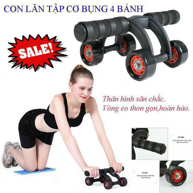 Con Lăn Tập Bụng 4 Bánh Cao Cấp Giảm Cân Hiệu Quả.TẶNG KÈM THẢM LÓT
