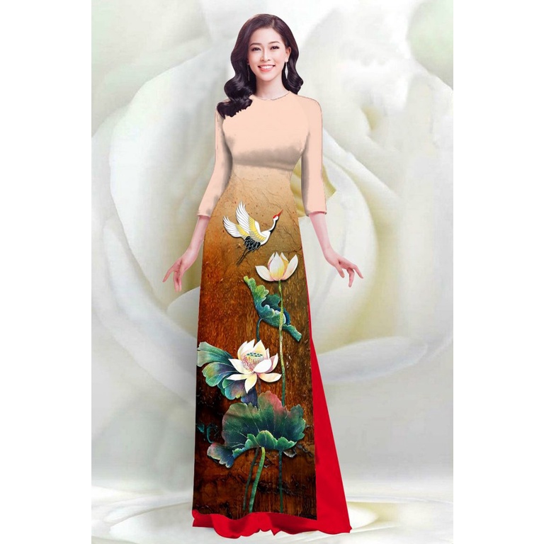 Áo dài lụa in 4D Sen Hạc – MS2057AD