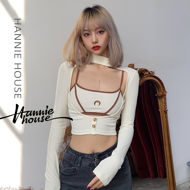 Bộ áo hai dây thêu họa tiết và áo tay dài thời trang sành điệu cho nữ