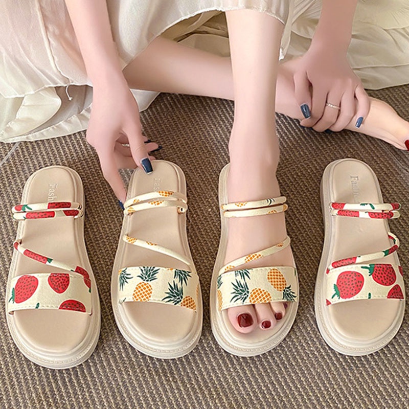 Dép sandal RENBEN đế thấp thời trang mùa hè cho nữ mang đi biển