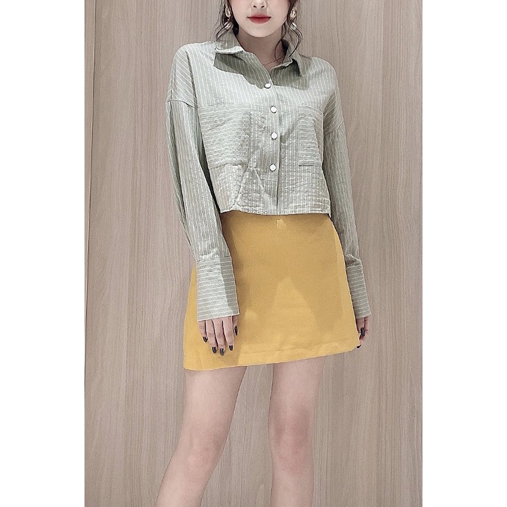 Áo sơ mi nữ công sở 92WEAR đủ màu, đủ size, dài tay kẻ sọc có túi 2 bên ASW0429