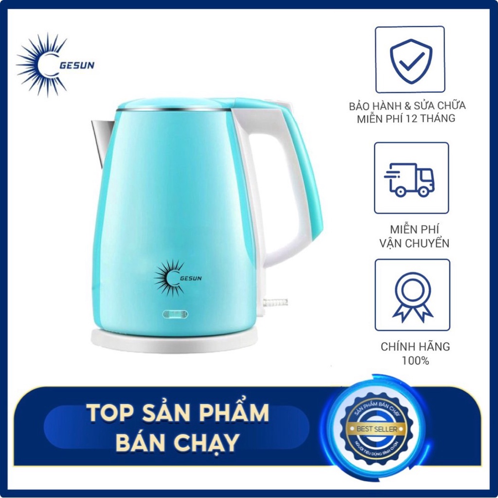 Ấm siêu tốc bình siêu tốc Gesun Kts-558 1.8L cao cấp cách nhiệt chống giật Bộ cảm biến nhiệt độ hiện đại bảo hành 24 Th