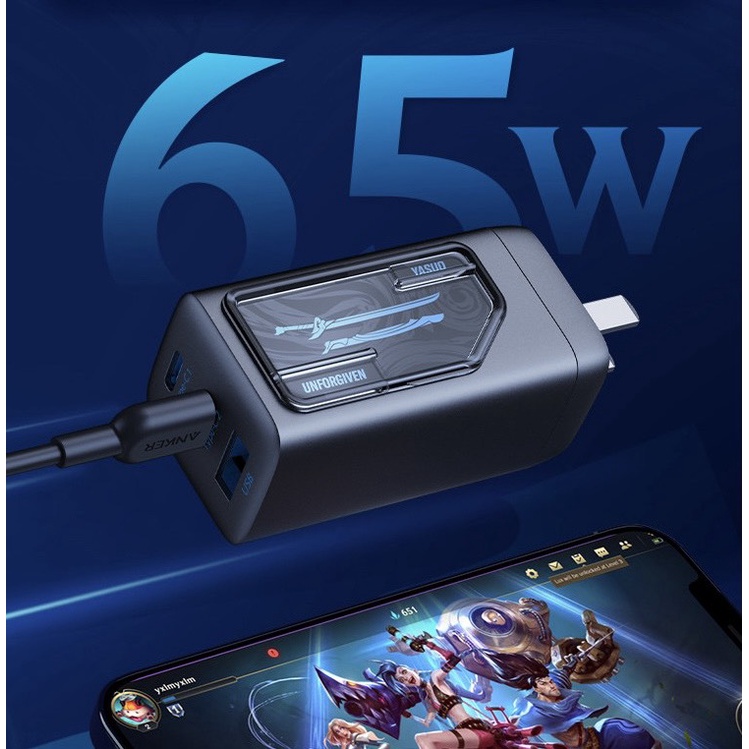 Củ sạc nhanh Anker YASUO League Of Legends 65W - A9523 - 2C1A- PD/PPS/QC
