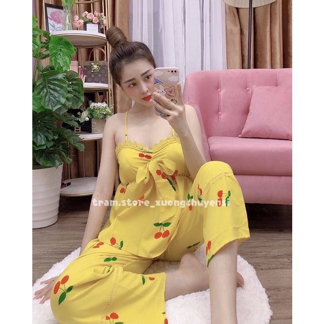 Đồ bộ dây quần dài dâu hình thật