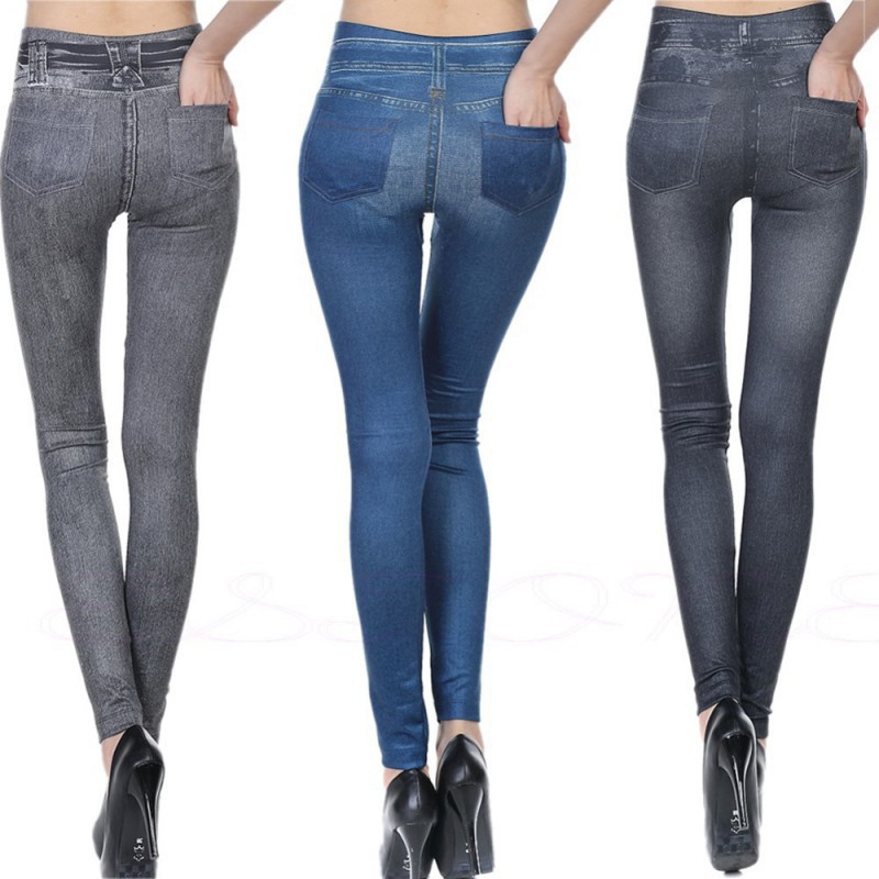 Quần legging dài kiểu dáng giả jean độc đáo thời trang