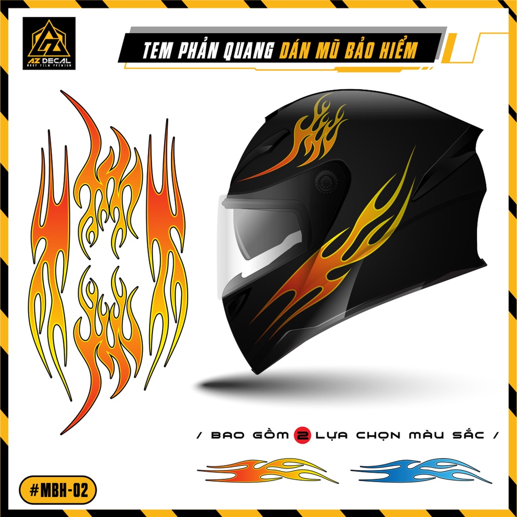Tem Phản Quang Dán Mũ Bảo Hiểm Mẫu Ngọn Lửa | MBH-02 | Sticker Dán Mũ Bảo Hiểm Chất Liệu Chống Nước, Chống Bay Màu