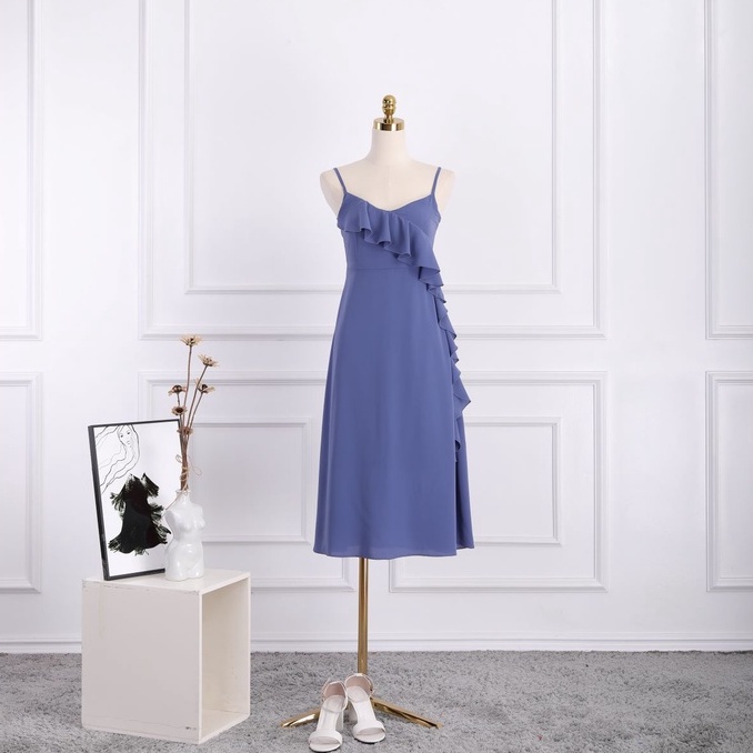 Đầm nữ hai dây, cổ tim,  nhún bèo điệu đà, quyến rũ , thiết kế cao cấp TK Fashion - DK816