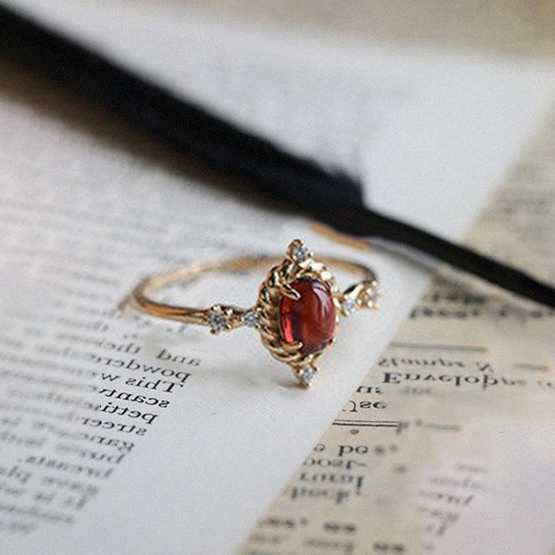 Nhẫn Đeo Tay Bạc 925 Đính Đá Pha Lê Đỏ Phong Cách Retro Thời Trang Hàn Quốc