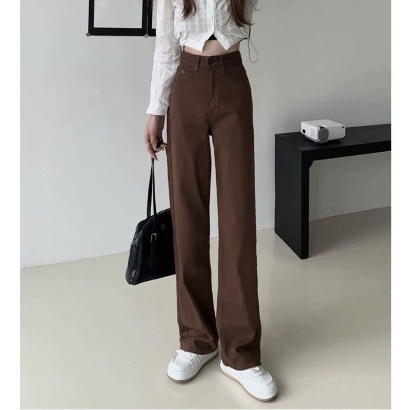 Quần ống rộng nâu hot trend