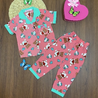 SIZE 6-10 (21-35KG)  BỘ PIZAMA BÉ GÁI ÁO TAY NGẮN QUẦN DÀI VẢI VOAN LỤA