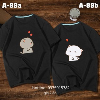 Áo đôi hình mèo thả tim, thun đẹp