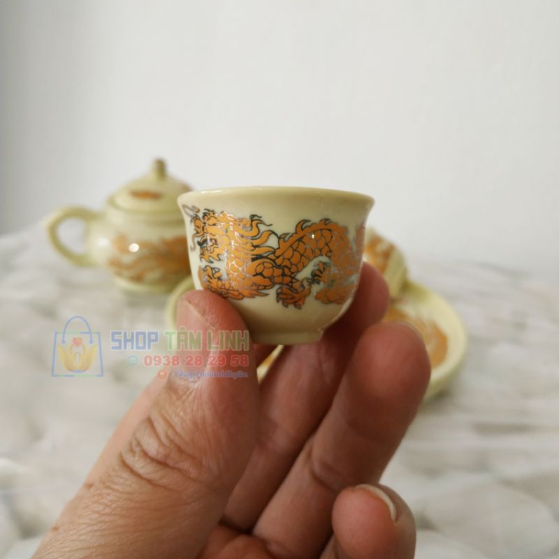 Ấm chén đồ thờ cúng gốm sứ Bát Tràng cao cấp vẽ vàng men ngà Shoptamlinh