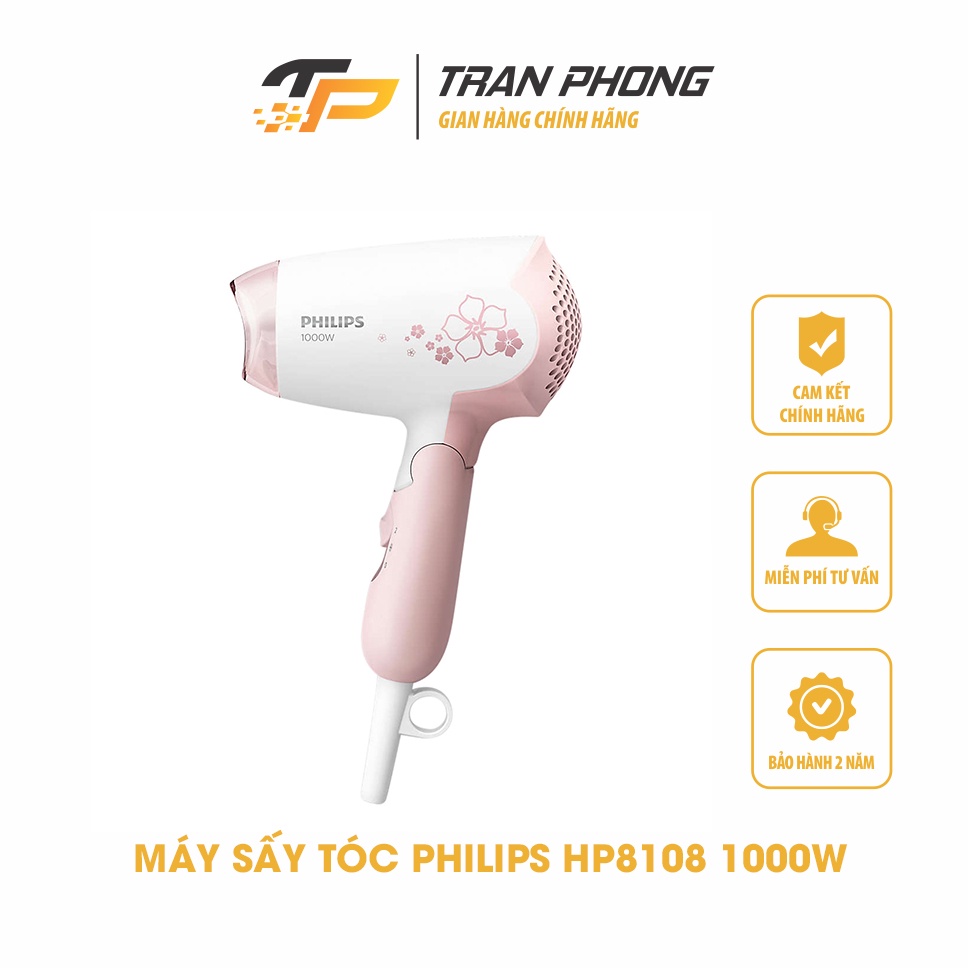 Máy sấy tóc mini 2 tốc độ Philips HP8108 1000W - Bảo Hành 24 Tháng, Hàng Chính Hãng