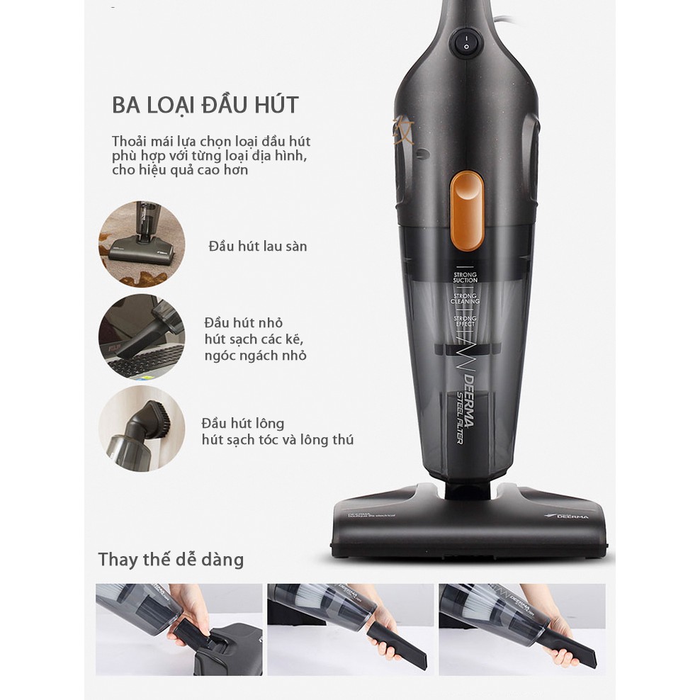 [ Tặng MGG 30K ] Máy hút bụi cầm tay Deerma Vacuum Cleaner DX115C công suất 400W, 3 đầu hút, bộ lọc hepa, Xiaomi Youpin