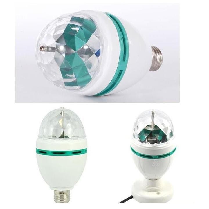 Đèn led quả cầu 3w xoay pha lê 7 màu đui E27 dùng làm đèn trang trí, đèn led karaoke, đèn led vũ trường mini shopaha247