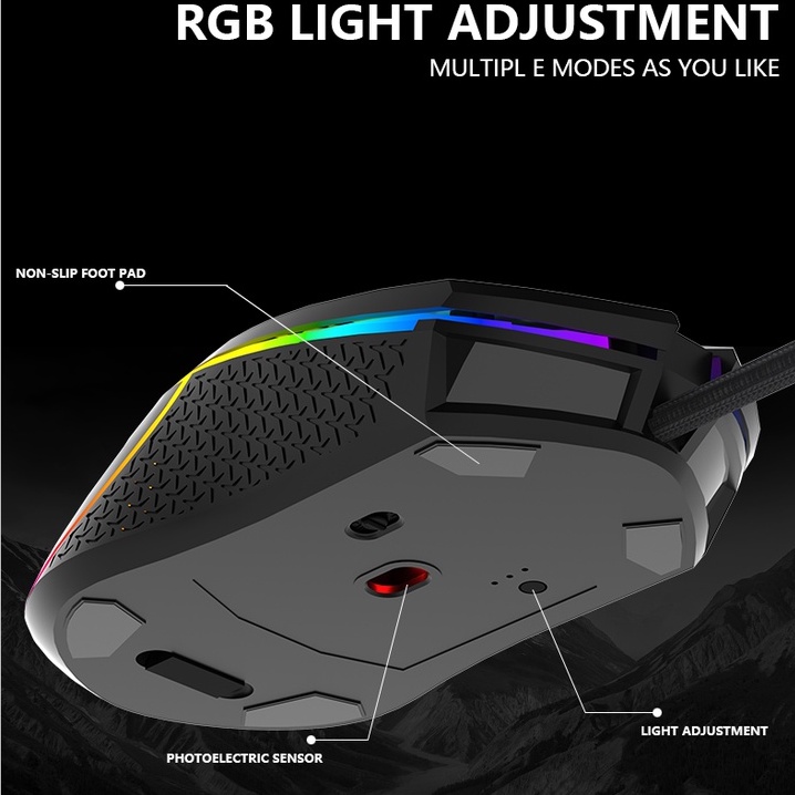 Chuột máy tính Chuột quang LEAVEN S50 Hiệu ứng ánh sáng RGB 6 trục 7 tốc độ điều chỉnh tốc độ chuột game văn phòng