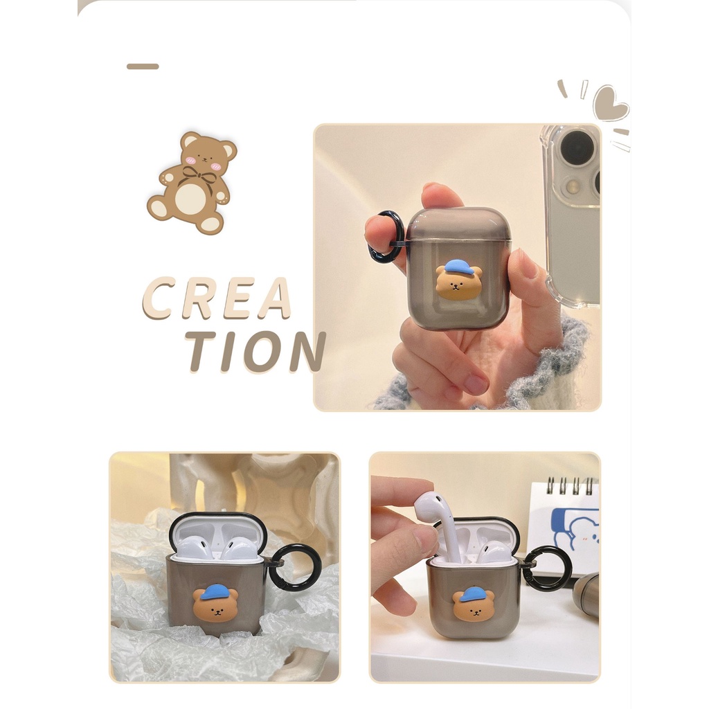 Vỏ Bảo Vệ Hộp Sạc Tai Nghe compatible for airpods 1 2 Pro 3 2021 Hình Gấu Xám Tương Thích Với