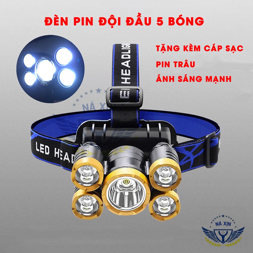 Đèn pin đội đầu siêu sáng gồm 5 bóng đèn, sản phẩm chắc chắn, bền bỉ [YPX7]