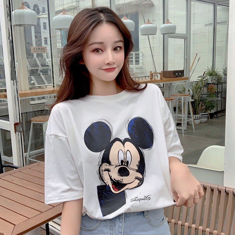 Áo Thun Nữ Ngắn Tay In Họa Tiết Hoạt Hình Dễ Thương Thời Trang Hàn Quốc