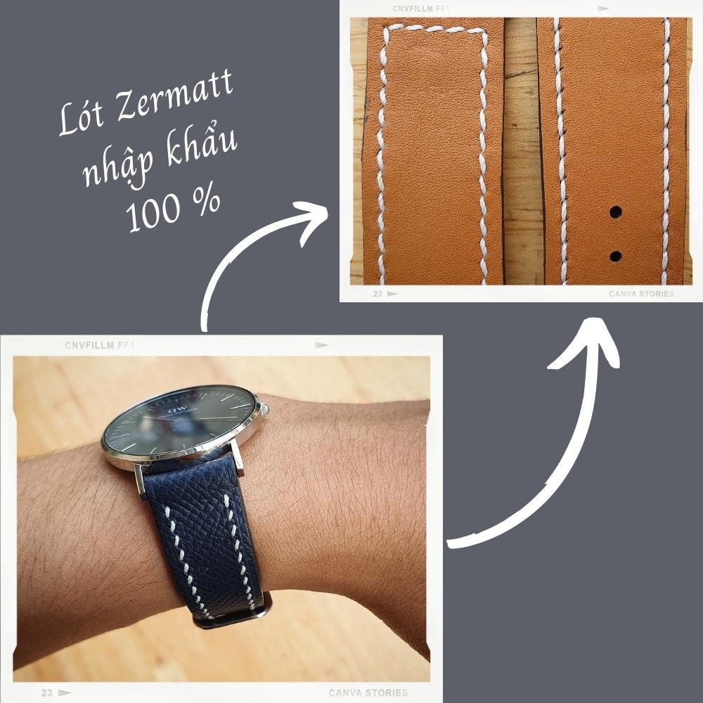 Dây đồng hồ da Epsom dây da đồng hồ 18mm 20mm 22mm lót Zermatt handmade nhập khẩu từ Pháp B22 Vnstrap