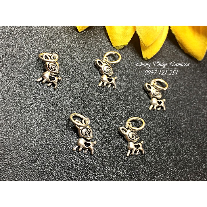 Charm nai bạc khắc trái tim rơi
