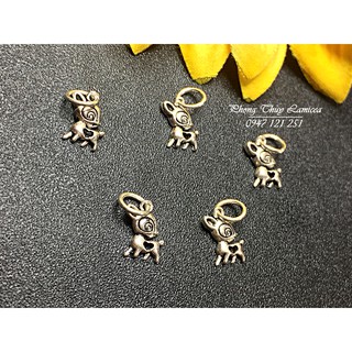 Charm nai bạc khắc trái tim rơi