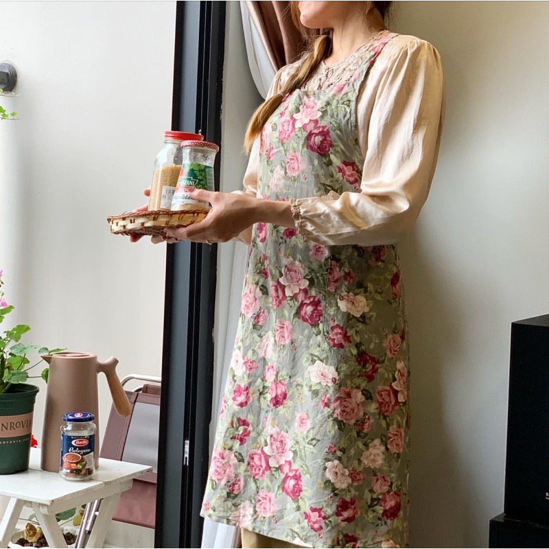 Tạp dề hoa Vintage Hàn quốc đã giặt ủi