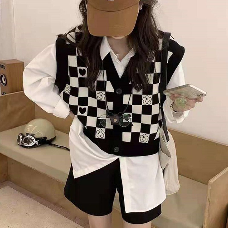 Áo croptop dệt kim sát nách cổ chữ V phong cách retro Hàn Quốc thời trang cho nữ