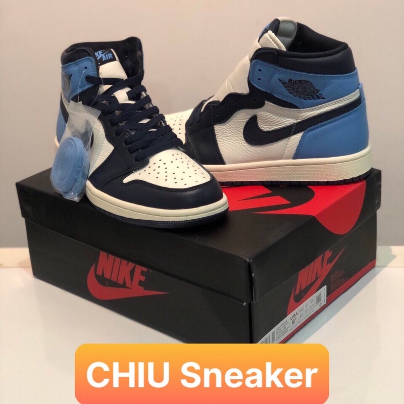 [ CHIU Sneaker 1 ] Giày thể thao Jordan 1 Retro High Obsidian UNC Phiên bản Siêu cấp Jordan cổ cao xanh