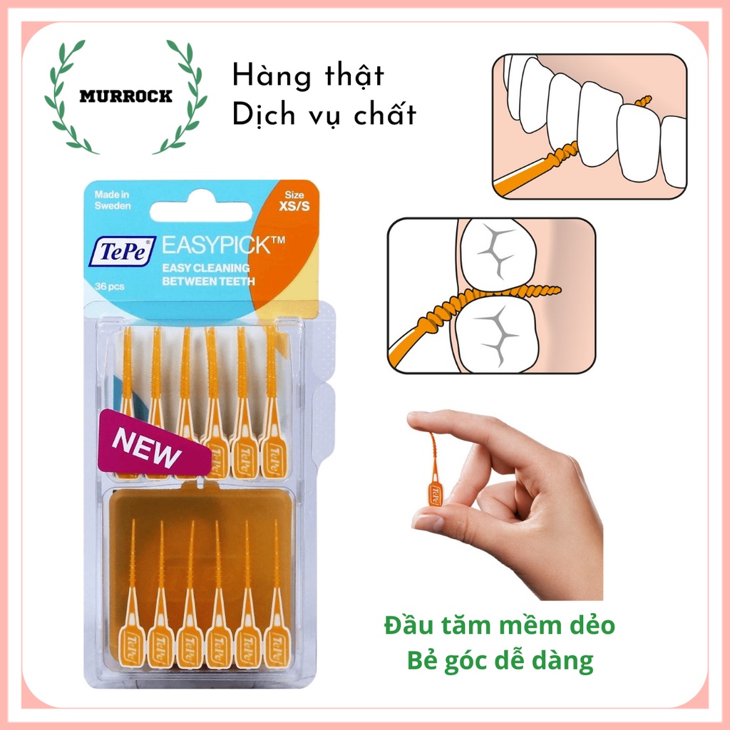 Tăm cao su chải kẽ răng TePe EasyPick XS-S sạch kẽ răng UK Anh Quốc loại 6, 36 cây