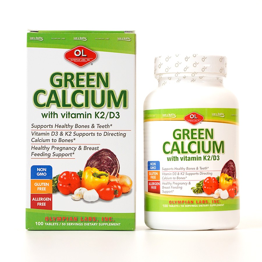 Viên Uống Olympian Labs Green Calcium Bổ Sung Canxi Hữu Cơ Cho Bà Bầu, Trẻ Em Và Người Lớn - Hộp 100 viên