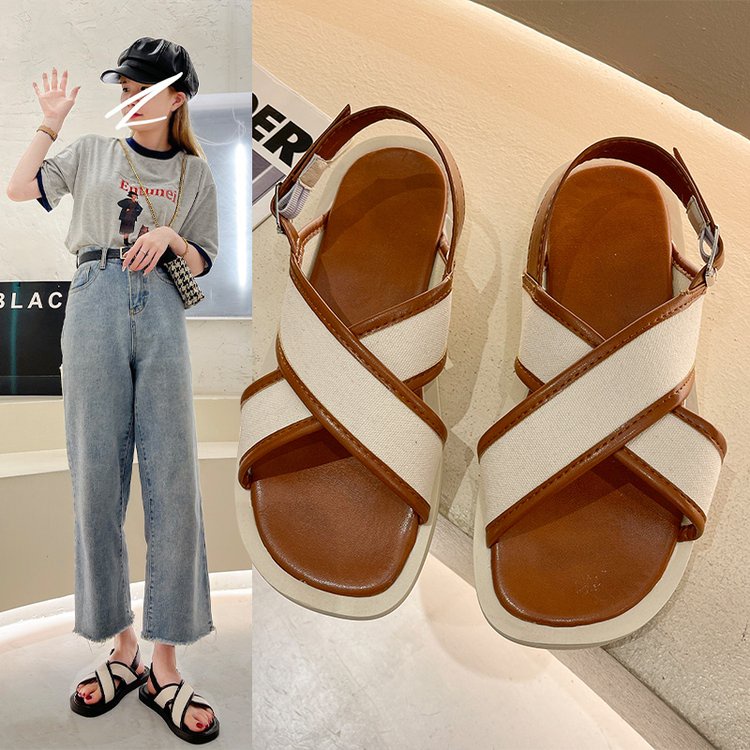 Giày Sandal Đế Bằng Đan Chéo Dây Thời Trang Ulzzang