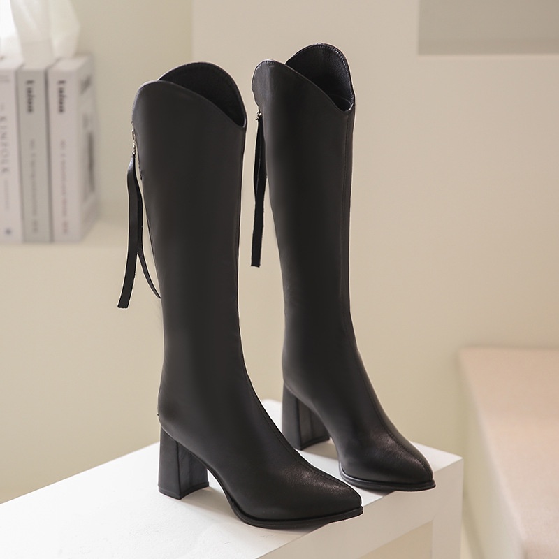 Giày boot da cao gót IELGY mũi nhọn có khóa kéo thời trang sành điệu cho nữ