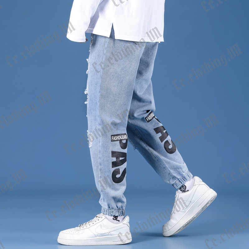 Quần Jeans Nam Jeans Unisex Rách Gối Chất Jean Cotton Co Giãn Dáng Ôm Thời Trang | BigBuy360 - bigbuy360.vn