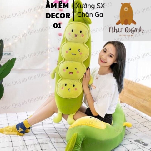 Gối Ôm Gấu Bông Sâu Đậu Xanh Cao Cấp Đủ Size 75cm 1m1 1m6 - Xưởng Chăn Ga số 01