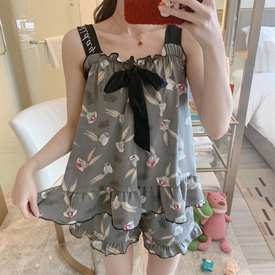 Bộ Pyjama nữ mùa hè quần short mỏng hoạt hình ngọt ngào và dễ thương Phiên bản hàn quốc quần áo mặc nhà mùa hè