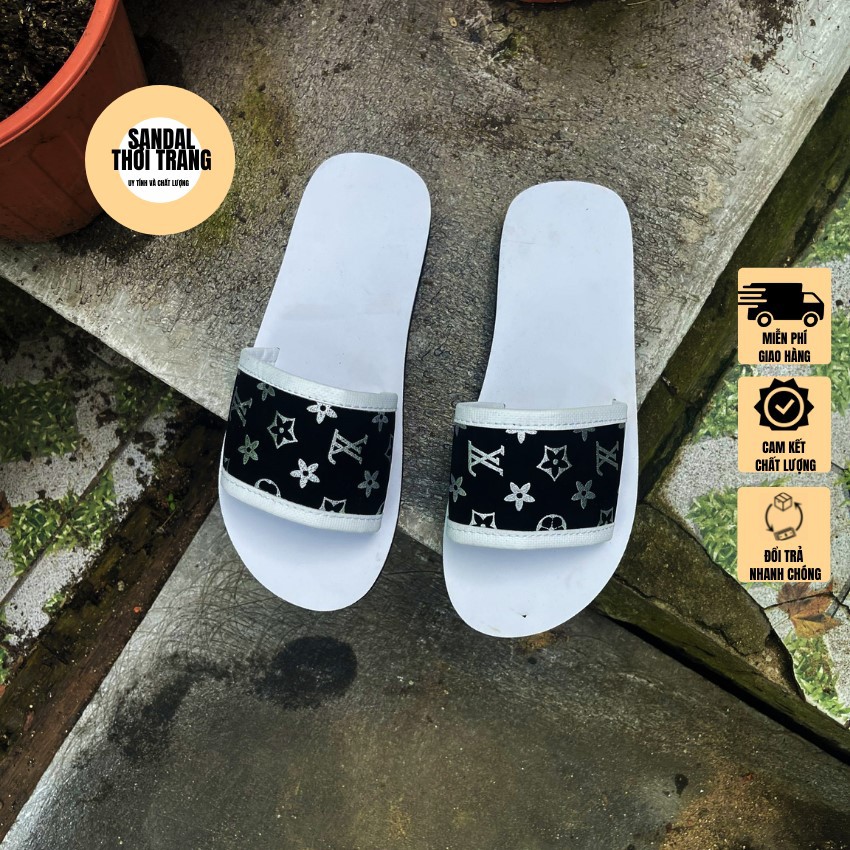 Dép quai ngang nữ nam, SANDALTHOITRAN sandal quai ngang đi học, đi chơi VL Trắng/Đen, sandal đồng nai full size 30-44