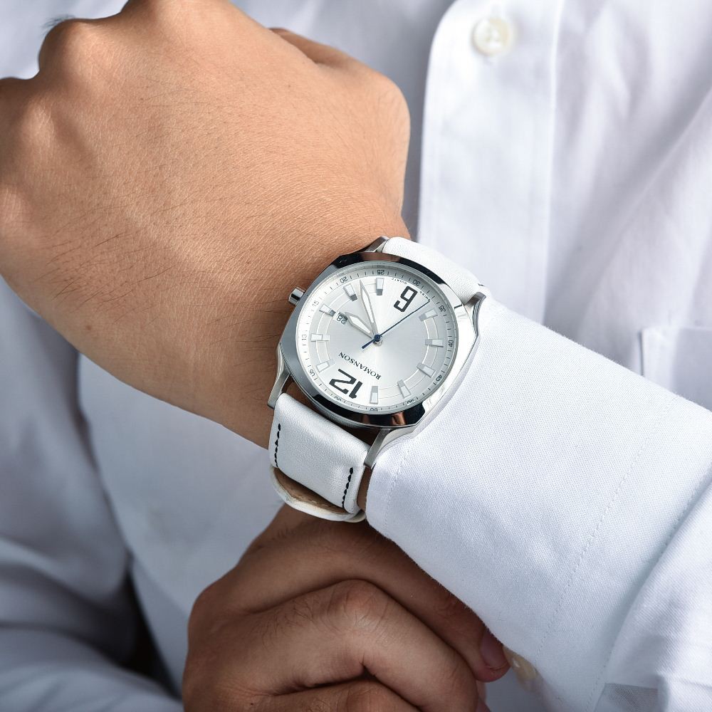 Đồng hồ Romanson Sport Men Watch TL1271MWWH nam dây da kim dạ quang mặt kính chống xước máy Thụy Sĩ cao cấp chính hãng