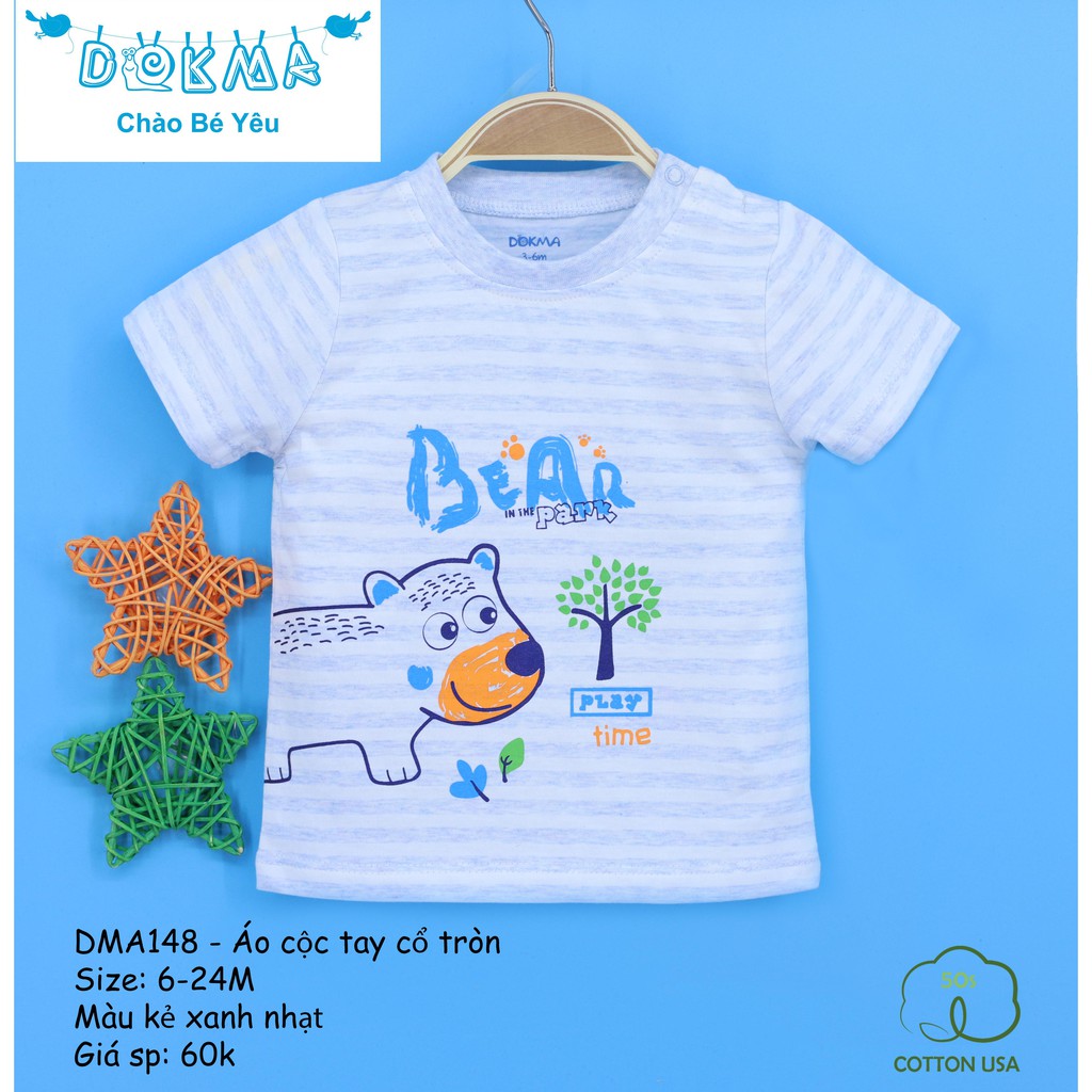 Áo phông kẻ cộc tay cổ tròn bé trai Dokma DMA148