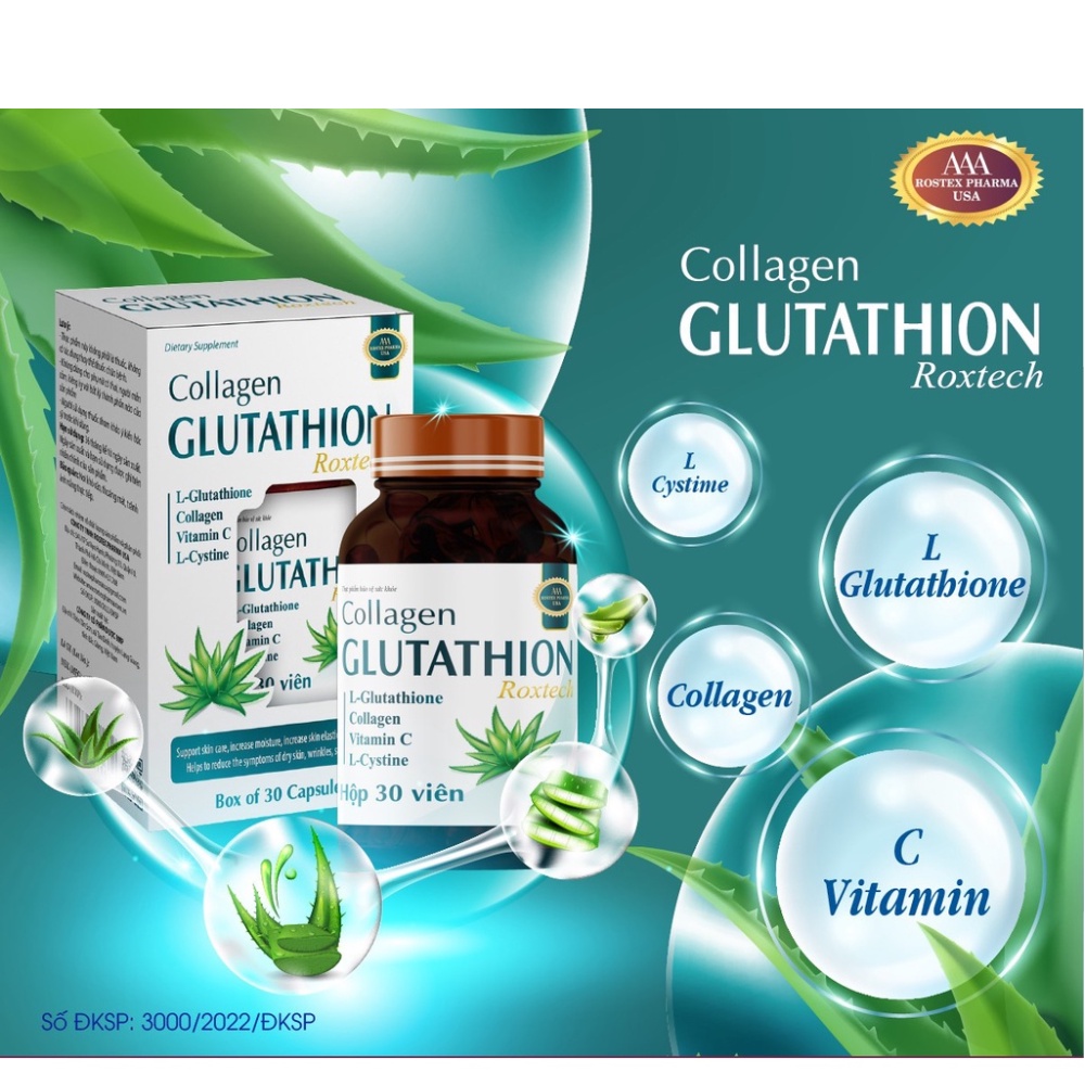 Collagen Glutathion ROXTECH, l-cystine đẹp sáng da, giảm nám sạm da - 30 viên