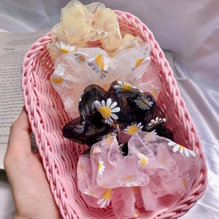 [ Scrunchies ] Dây Buộc Tóc Vải Trong In Hình Hoa Cúc Thanh Lịch Cho Nữ