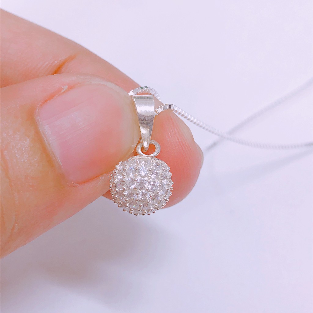 Dây chuyền nữ bạc thật JQN mặt quả cầu tròn đính đá nhỏ lấp lánh chất liệu bạc chuẩn sáng đẹp